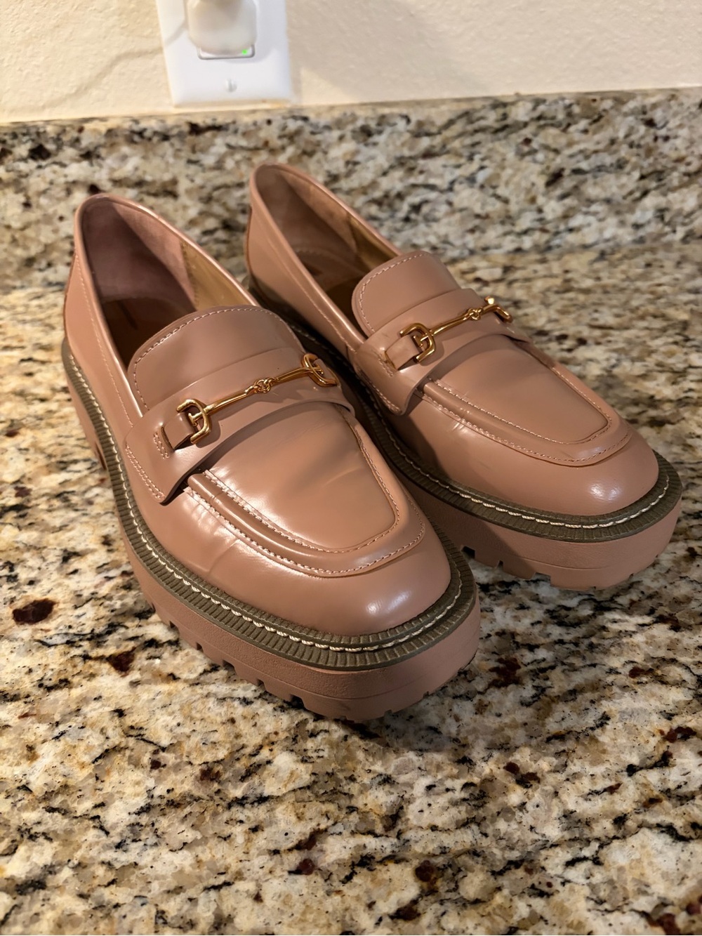 Sam Edelman Womens Chunky Loafers in Nude Pink with Gold Bit